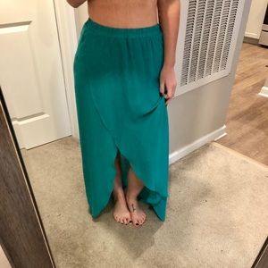 green maxi skirt with slit